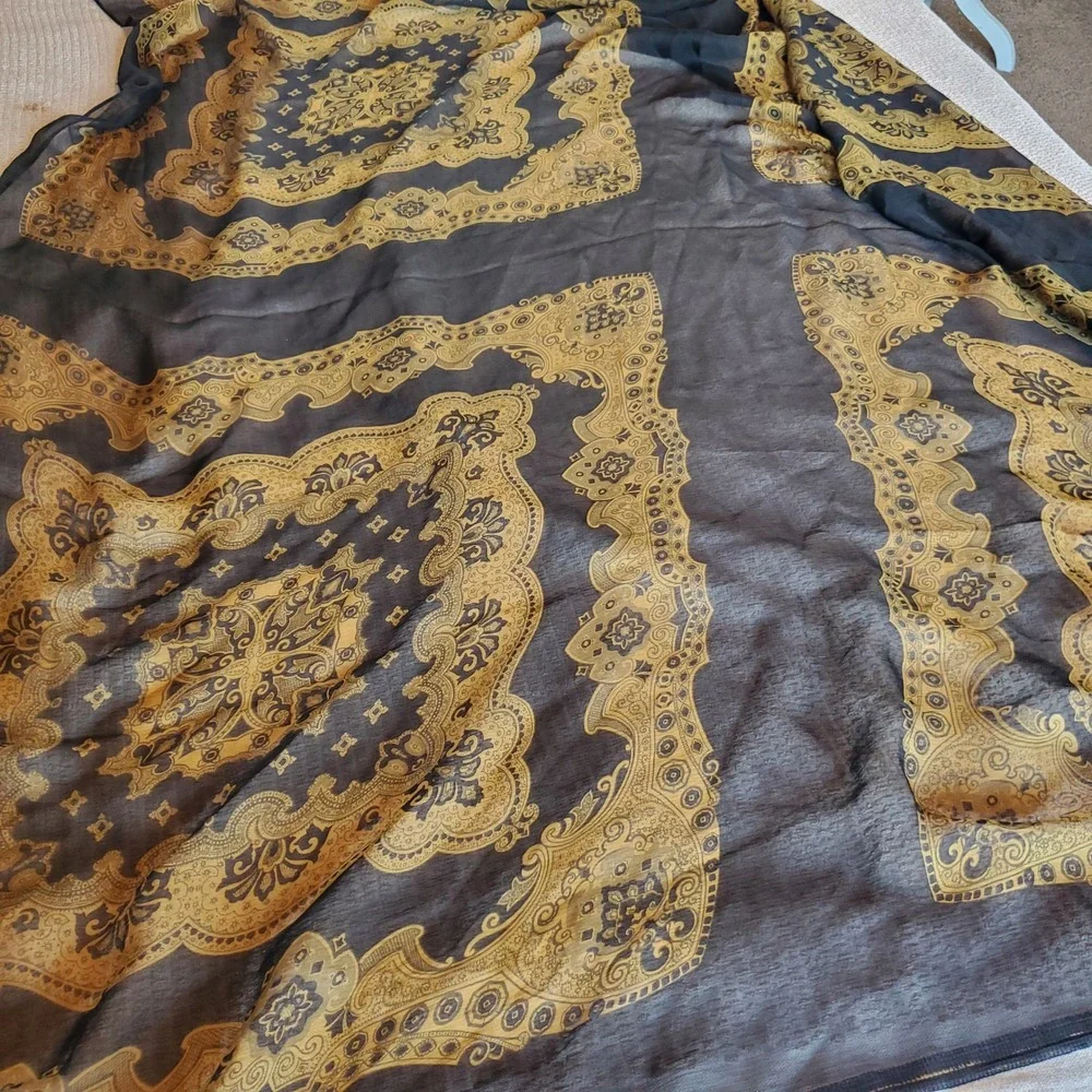 Lot of 4 Womens Scarves Navy Blue Black Gold Floral Paisley Baroque Geometric